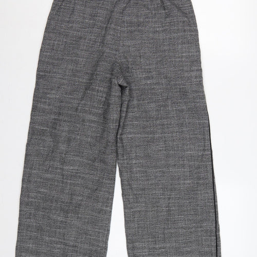 M&S Women’s Grey Check Wide-Leg Pull-On Trousers UK 10 Short