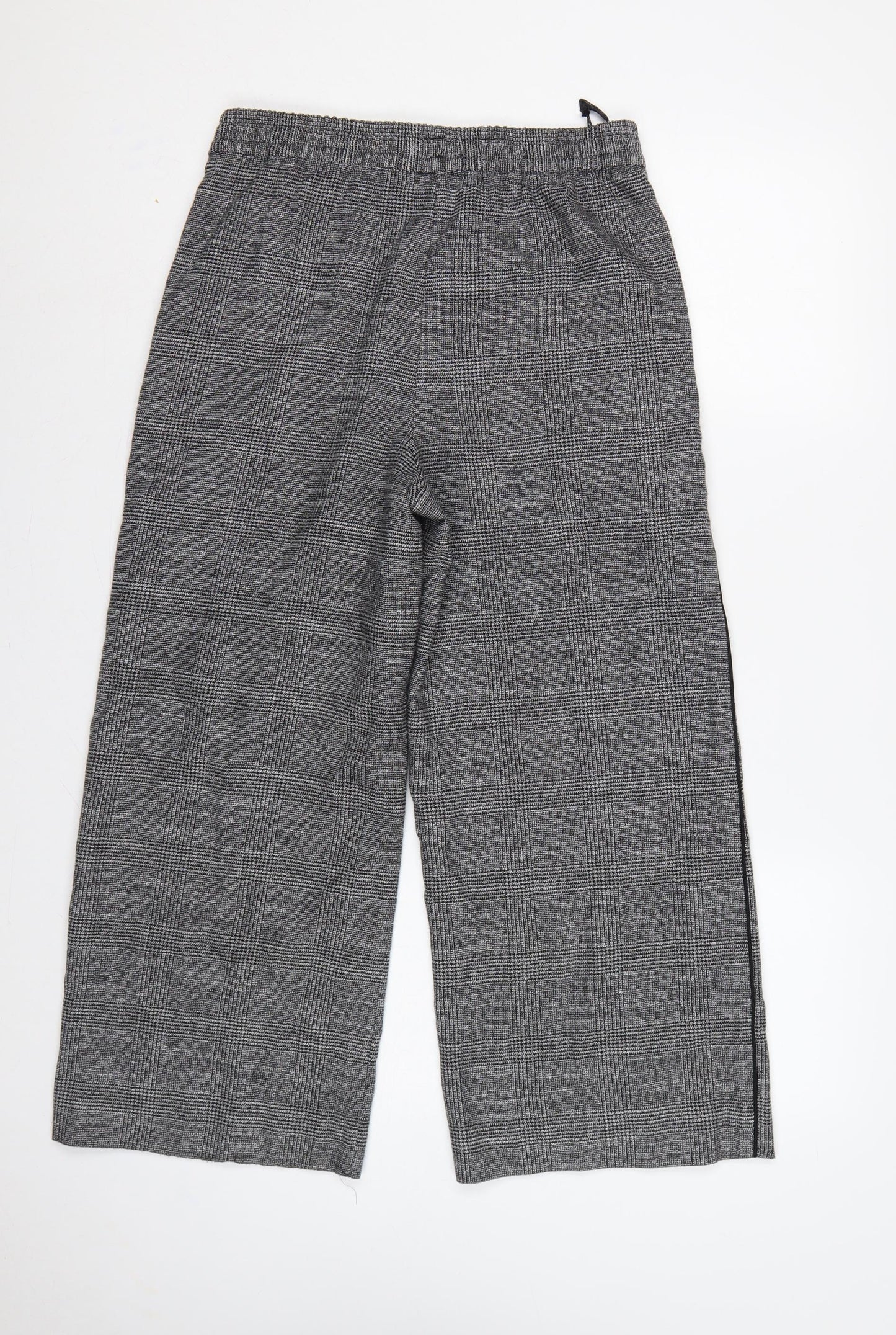 M&S Women’s Grey Check Wide-Leg Pull-On Trousers UK 10 Short