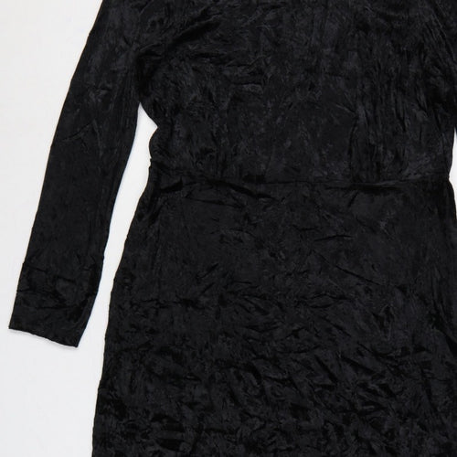 Finery Women Black Velvet Midi Sheath Dress UK 14 Long Sleeve