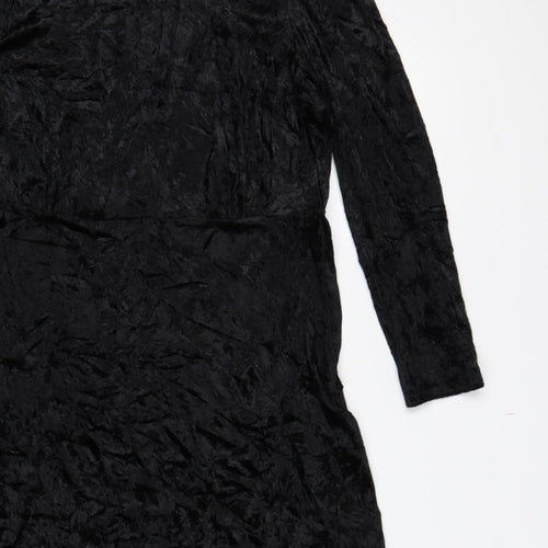 Finery Women Black Velvet Midi Sheath Dress UK 14 Long Sleeve