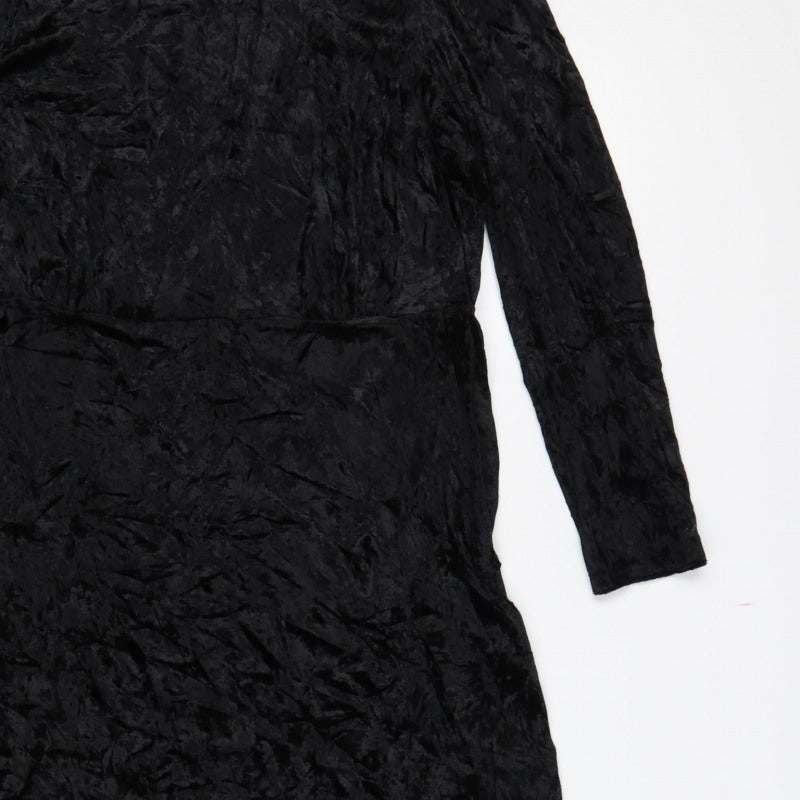 Finery Women Black Velvet Midi Sheath Dress UK 14 Long Sleeve