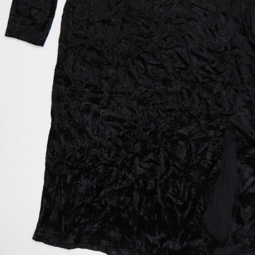 Finery Women Black Velvet Midi Sheath Dress UK 14 Long Sleeve