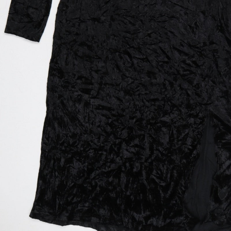 Finery Women Black Velvet Midi Sheath Dress UK 14 Long Sleeve