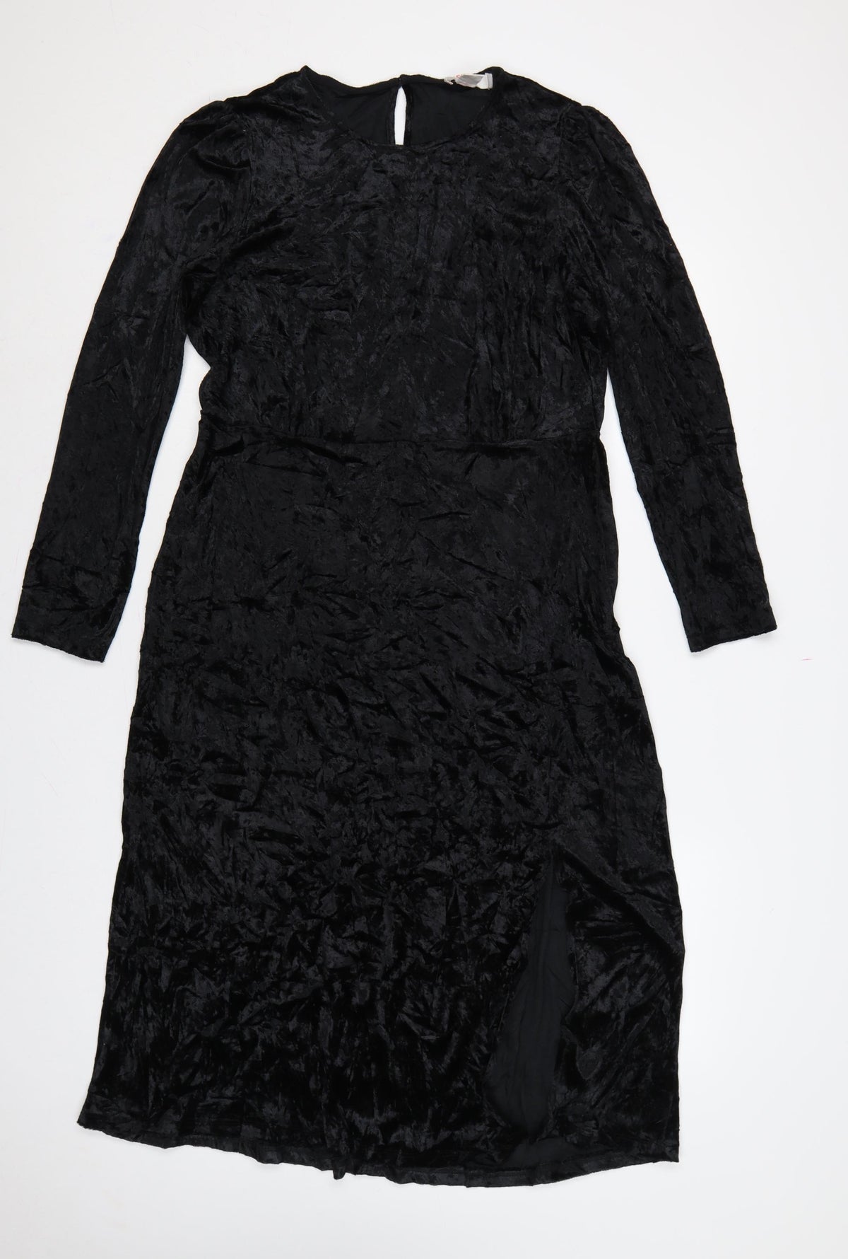 Finery Women Black Velvet Midi Sheath Dress UK 14 Long Sleeve