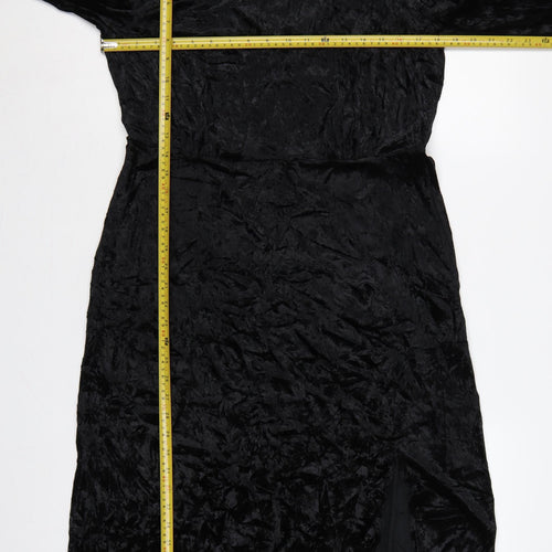 Finery Women Black Velvet Midi Sheath Dress UK 14 Long Sleeve