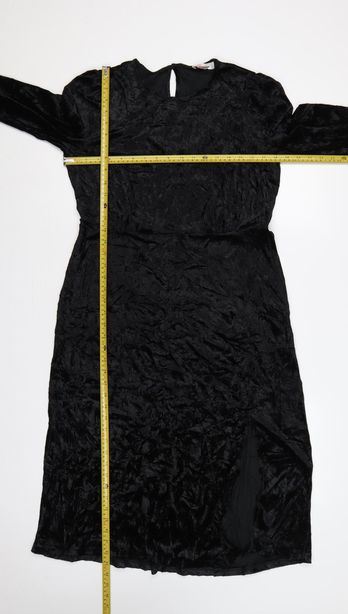 Finery Women Black Velvet Midi Sheath Dress UK 14 Long Sleeve