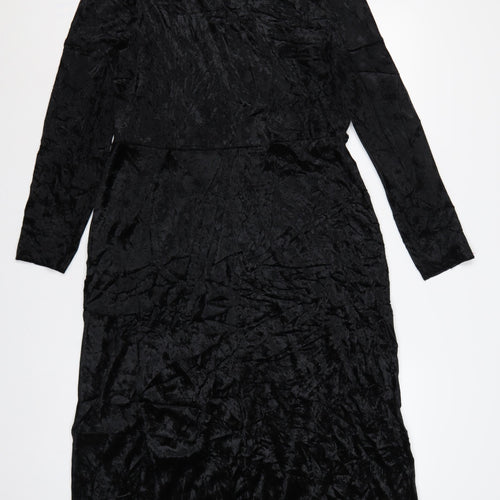 Finery Women Black Velvet Midi Sheath Dress UK 14 Long Sleeve