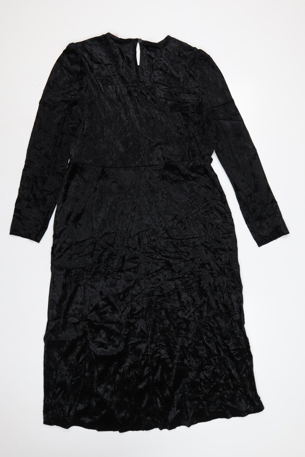 Finery Women Black Velvet Midi Sheath Dress UK 14 Long Sleeve
