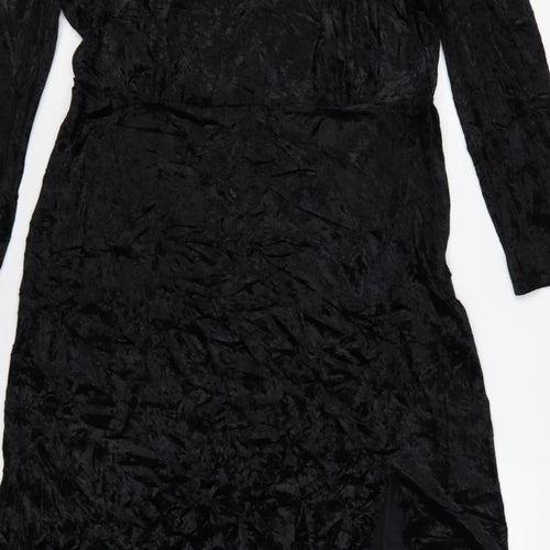 Finery Women Black Velvet Midi Sheath Dress UK 14 Long Sleeve