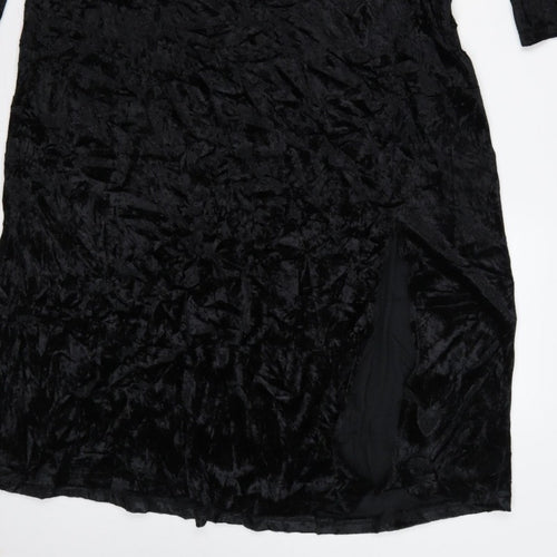 Finery Women Black Velvet Midi Sheath Dress UK 14 Long Sleeve
