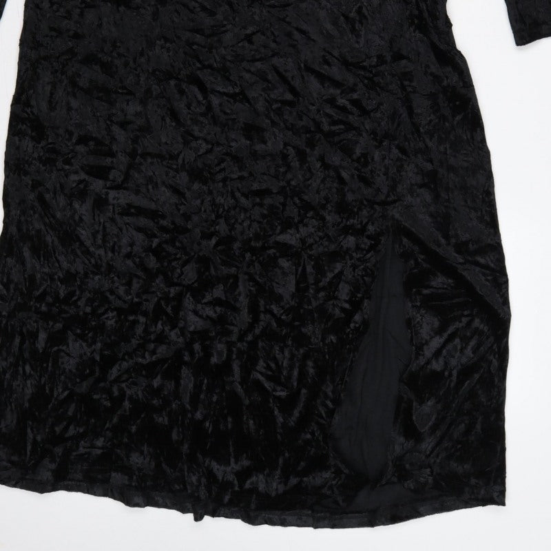 Finery Women Black Velvet Midi Sheath Dress UK 14 Long Sleeve