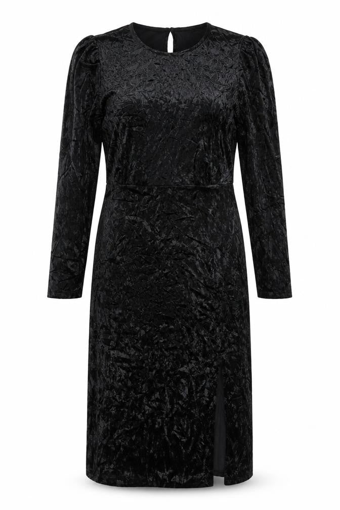 Finery Women Black Velvet Midi Sheath Dress UK 14 Long Sleeve