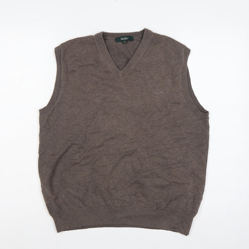 Wolsey Men's Brown M Cotton V-Neck Knit Sleeveless Jumper Vest Logo