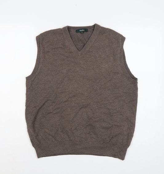 Wolsey Men's Brown M Cotton V-Neck Knit Sleeveless Jumper Vest Logo