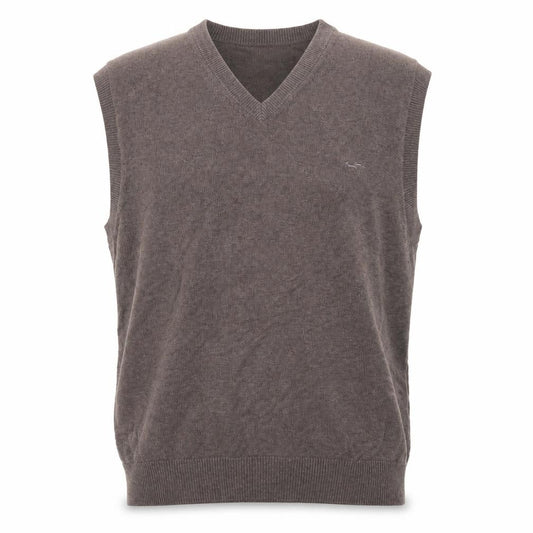 Wolsey Men's Brown M Cotton V-Neck Knit Sleeveless Jumper Vest Logo
