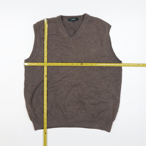 Wolsey Men's Brown M Cotton V-Neck Knit Sleeveless Jumper Vest Logo