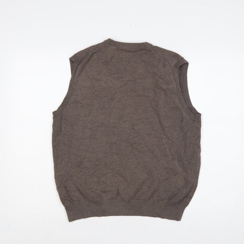 Wolsey Men's Brown M Cotton V-Neck Knit Sleeveless Jumper Vest Logo
