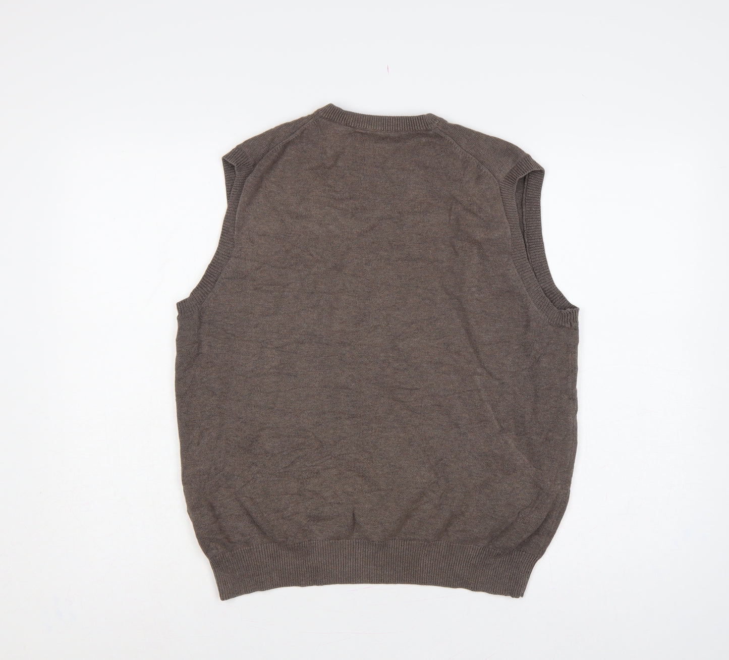 Wolsey Men's Brown M Cotton V-Neck Knit Sleeveless Jumper Vest Logo