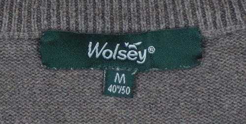 Wolsey Men's Brown M Cotton V-Neck Knit Sleeveless Jumper Vest Logo