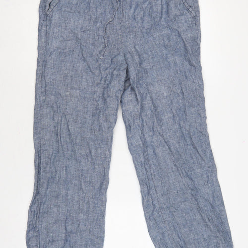 Inlio Women’s Blue Linen Jogger Trousers Size 14 Elasticated Waist