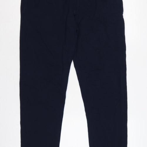 M&S Mens Blue L Regular Drawstring Jogger Trousers Cotton Blend
