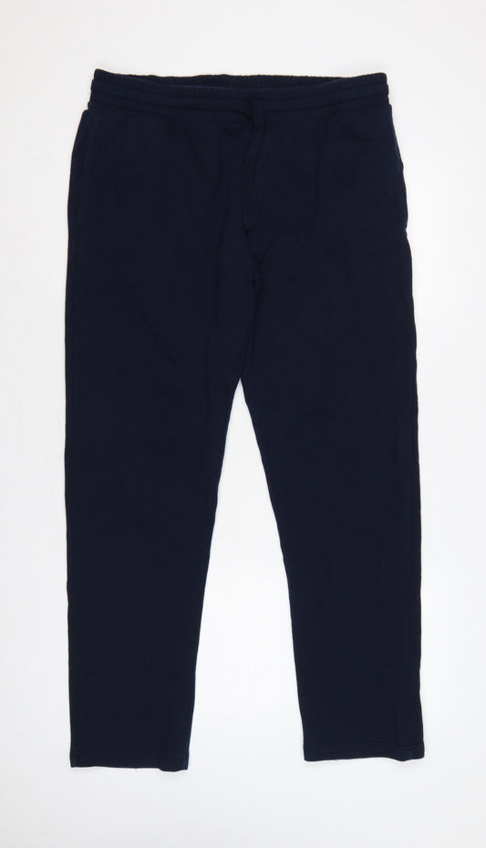 M&S Mens Blue L Regular Drawstring Jogger Trousers Cotton Blend
