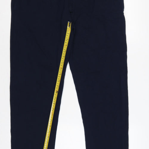 M&S Mens Blue L Regular Drawstring Jogger Trousers Cotton Blend