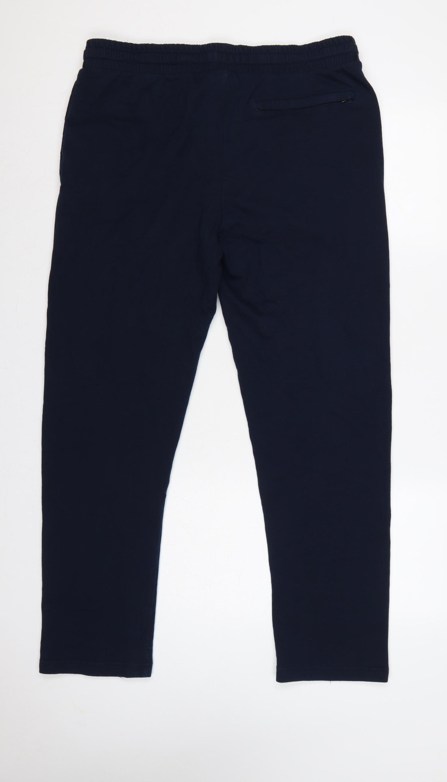 M&S Mens Blue L Regular Drawstring Jogger Trousers Cotton Blend