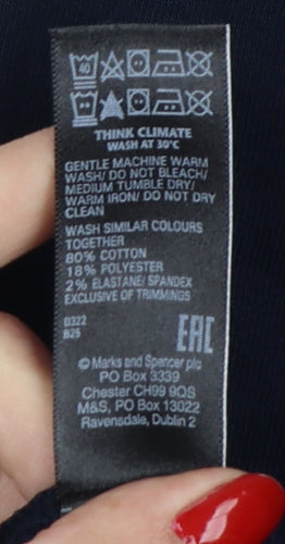 M&S Mens Blue L Regular Drawstring Jogger Trousers Cotton Blend