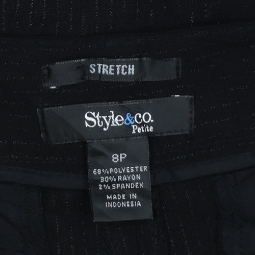 Style & Co. Women’s Black Pinstripe Stretch Dress Trousers UK 8 Petite
