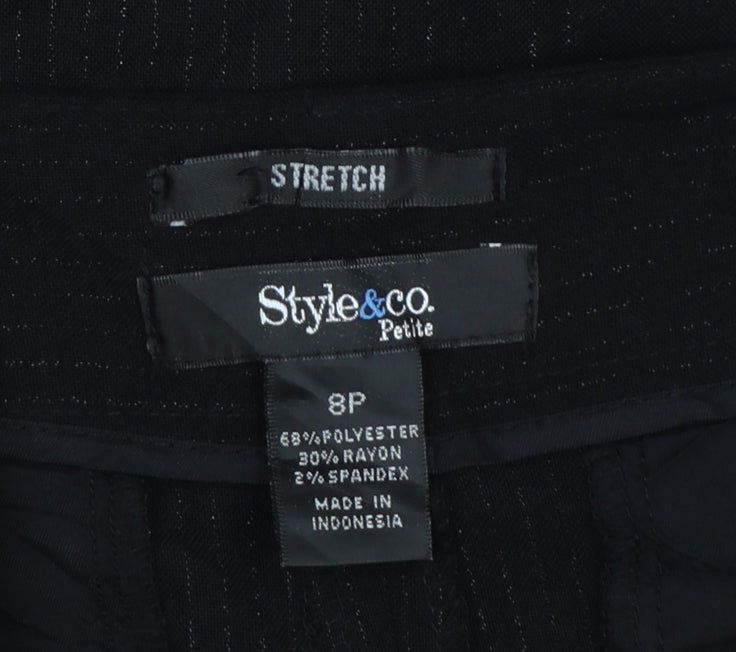 Style & Co. Women’s Black Pinstripe Stretch Dress Trousers UK 8 Petite