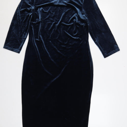 Bravissimo Women Blue UK 14 Velvet Sheath Knee Length Party Dress