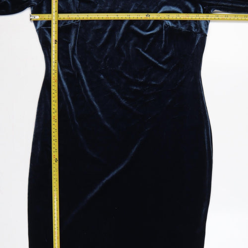 Bravissimo Women Blue UK 14 Velvet Sheath Knee Length Party Dress