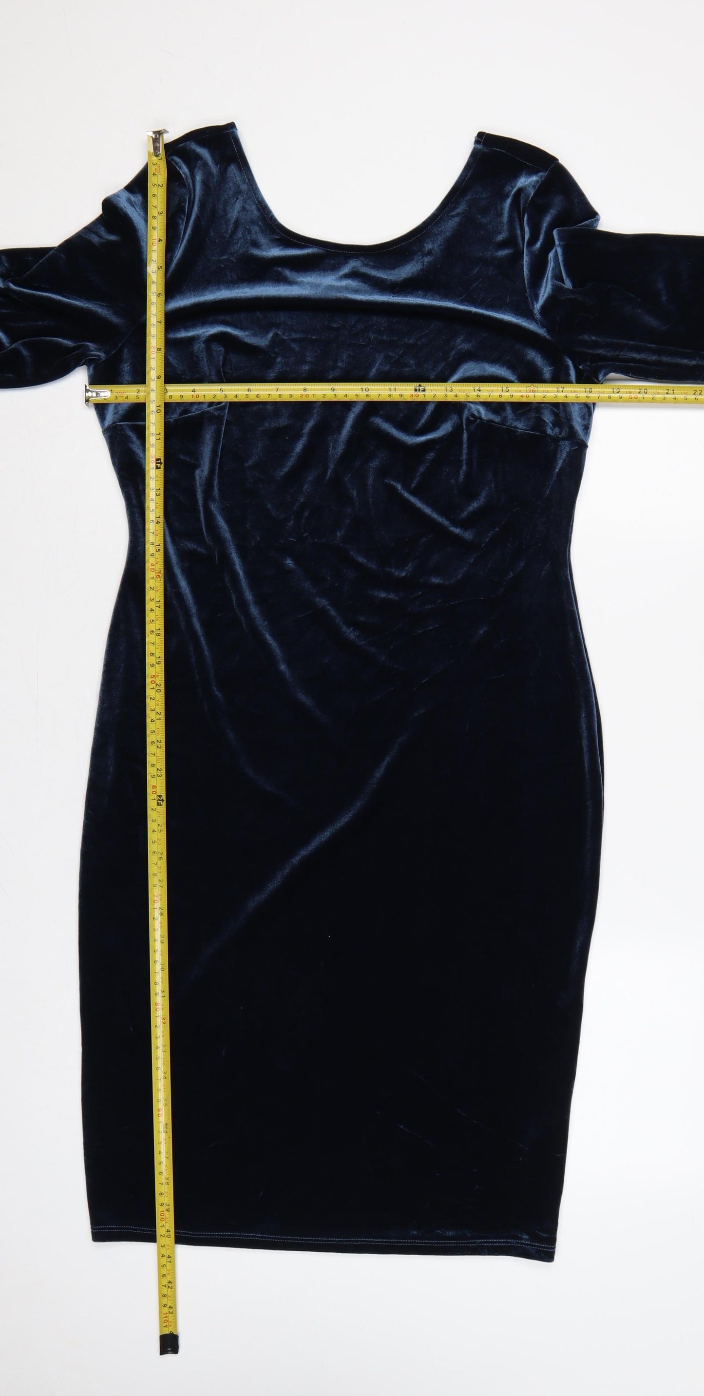 Bravissimo Women Blue UK 14 Velvet Sheath Knee Length Party Dress