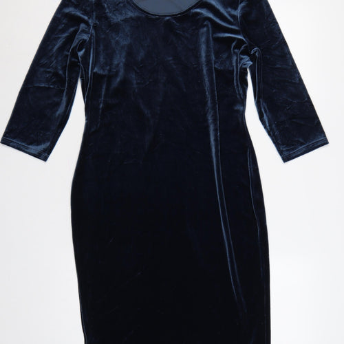 Bravissimo Women Blue UK 14 Velvet Sheath Knee Length Party Dress