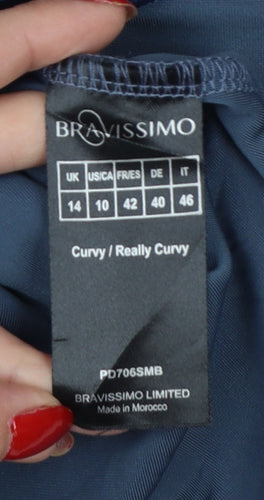 Bravissimo Women Blue UK 14 Velvet Sheath Knee Length Party Dress