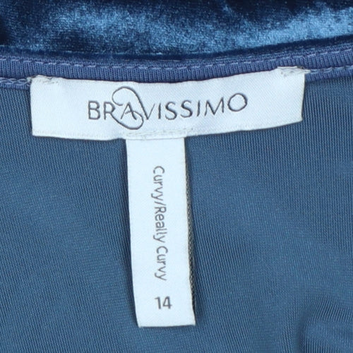 Bravissimo Women Blue UK 14 Velvet Sheath Knee Length Party Dress