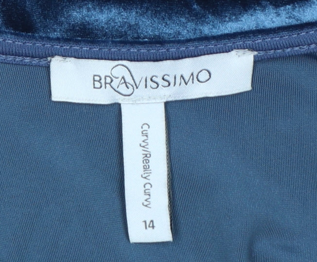 Bravissimo Women Blue UK 14 Velvet Sheath Knee Length Party Dress