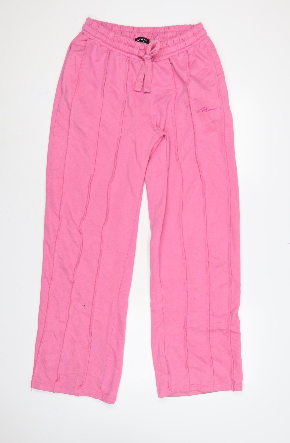 Back view of boohooMAN Men’s Pink S Sweatpants Drawstring Elastic Waist Logo Joggers