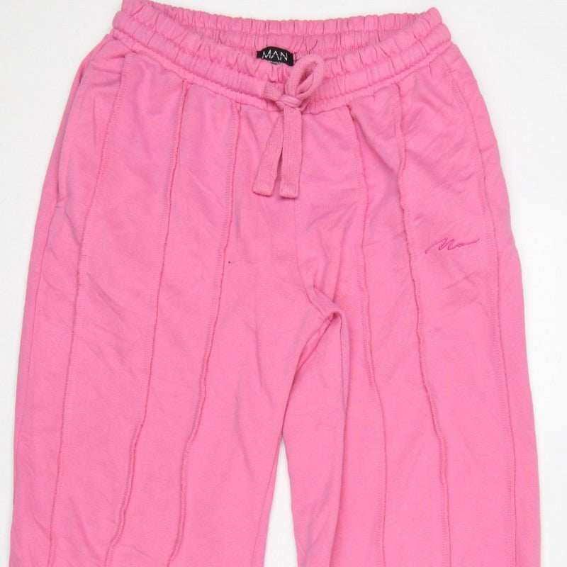 Additional view of boohooMAN Men’s Pink S Sweatpants Drawstring Elastic Waist Logo Joggers