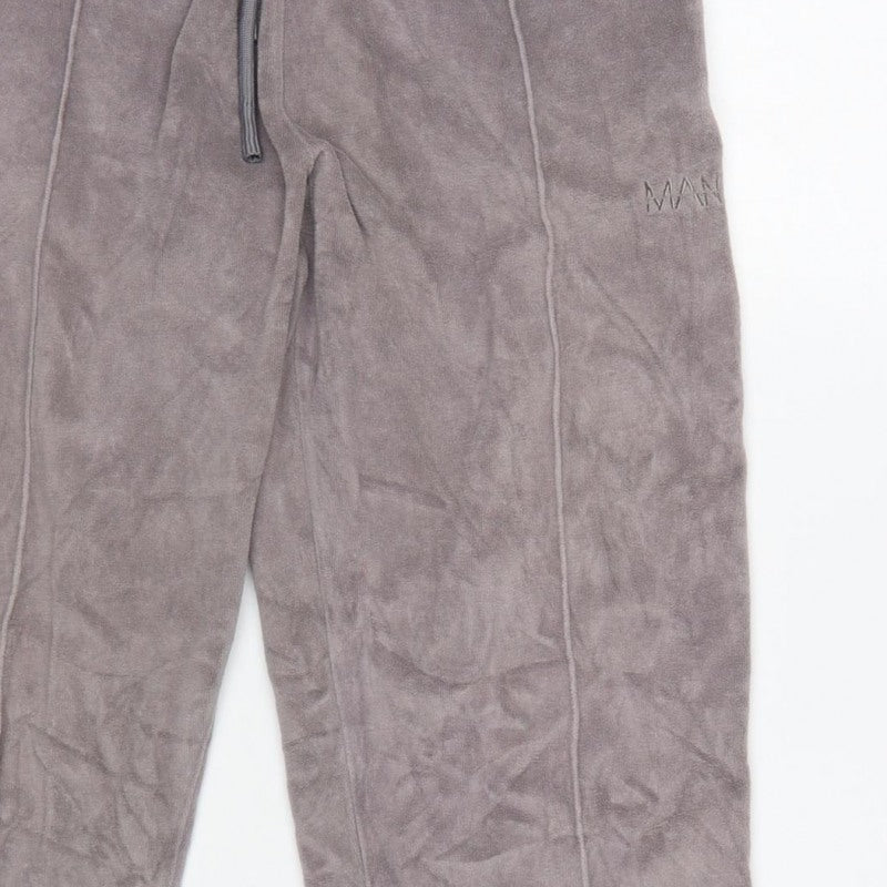 Additional view of boohooMAN Men’s Grey Velvet Jogger Trousers XS Drawstring Zip Pockets