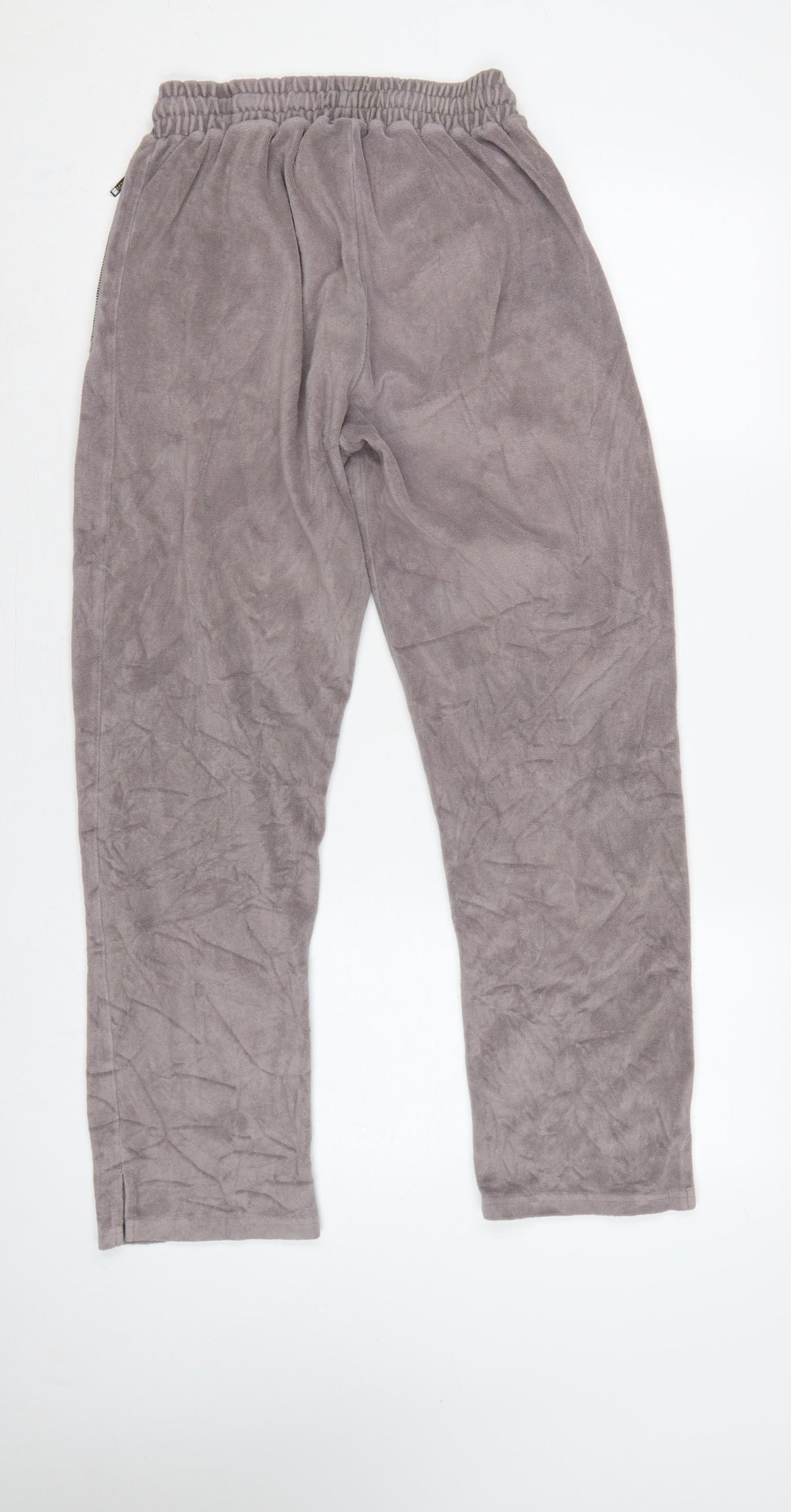 Brand and care label for boohooMAN Men’s Grey Velvet Jogger Trousers XS Drawstring Zip Pockets