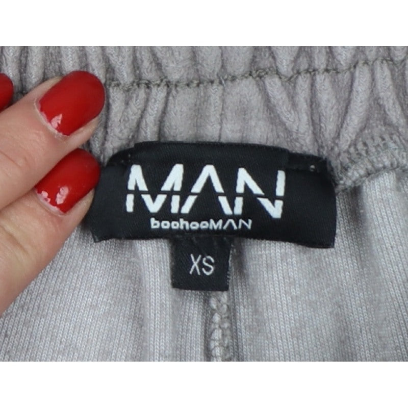 Additional view of boohooMAN Men’s Grey Velvet Jogger Trousers XS Drawstring Zip Pockets