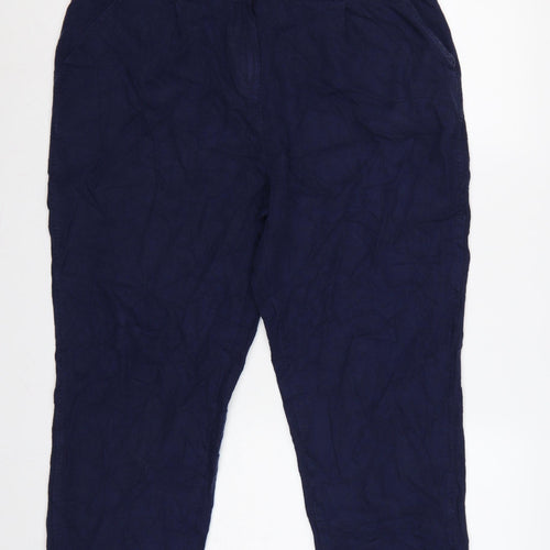 Next Women’s Navy Blue UK 16R Linen Blend Tapered Trousers