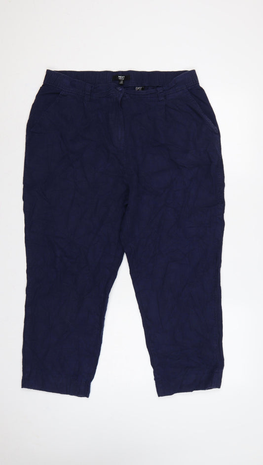 Next Women’s Navy Blue UK 16R Linen Blend Tapered Trousers