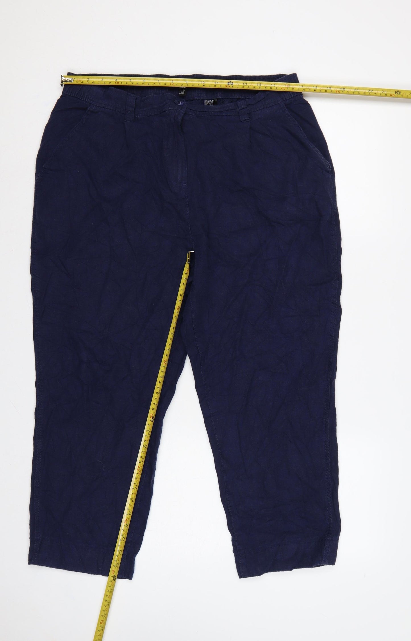 Next Women’s Navy Blue UK 16R Linen Blend Tapered Trousers