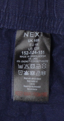 Next Women’s Navy Blue UK 16R Linen Blend Tapered Trousers