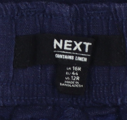 Next Women’s Navy Blue UK 16R Linen Blend Tapered Trousers