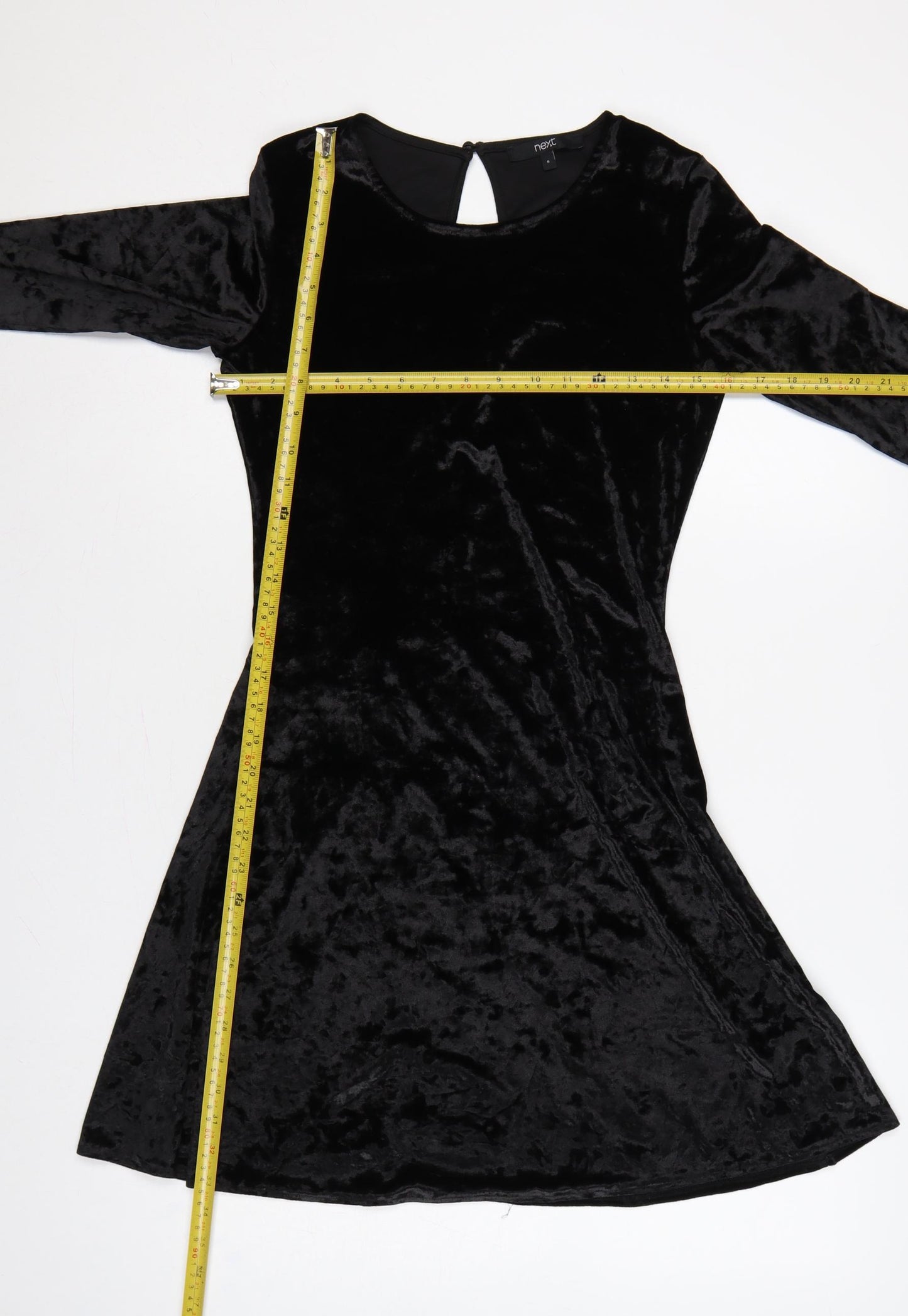 Next Women Black Velvet Fit & Flare Knee Length Dress UK 6