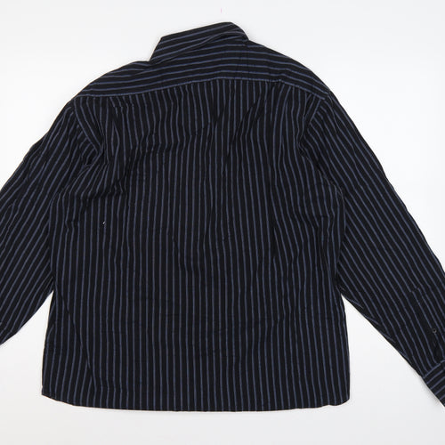 Yves Saint Laurent Men Black Blue Striped Cotton Long Sleeve Shirt L